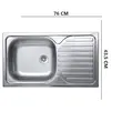 Chiuveta bucatarie Sanitec C403S, pentru blat, finisaj satinat, cuva stanga, 76x43,5cm, Inox