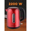 Чайник Hausberg HB-3608RS, 2200 W, 1.7 l, Неръждаема стомана, ЧЕРВЕН