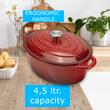 Oala din fonta emailata cu capac HAUSBERG HB-H750, capacitate 4.5L, diametru 30x23 cm, adancime 12 cm, interior antiaderent, Rosu