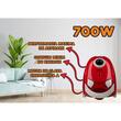Прахосмукачка с торба Hausberg HB2080RS, 700W, Капацитет 1.5L, Червена/Сива