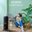Електрически нафтов нагревател HAUSBERG HB-8905, 3 степени, 600-900-1500 W, 7 елемента 110 mm x 580 mm, регулируем термостат, дръжка и колелца за лесно преместване, светлинен индикатор за работа, черен