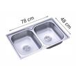 Chiuveta bucatarie pentru blat Freddo SN9007, dimensiune 78x43.5cm, 2 cuve, adancime 16cm, anticalcar, inox