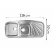 Chiuveta inox blat, 2 cuve 116x50 cm anticalcar FREDDO WAVE, sistem antifonare, sifon inclus, cuve dreapta