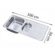 Chiuveta inox Freddo SN9011S, 2 cuve stanga, finisaj anticalcar, scurgere Q90, dimensiune 100 x 50 cm, adancime 18 cm