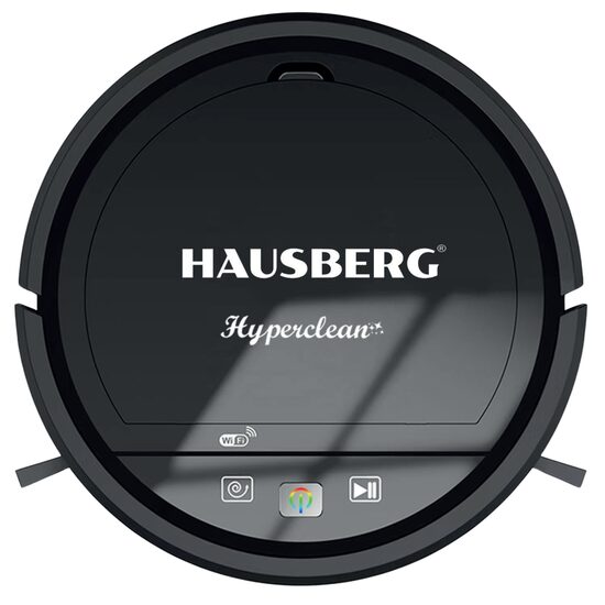 Прахосмукачка-робот Hausberg HB3005, WiFi, 20W, прахосмукачка и моп, гласово управление, почиства повърхности 90-120m/2, Автономия 2 часа, контейнер за прах 350 ml, Ниво на шум 65 dB, Черен