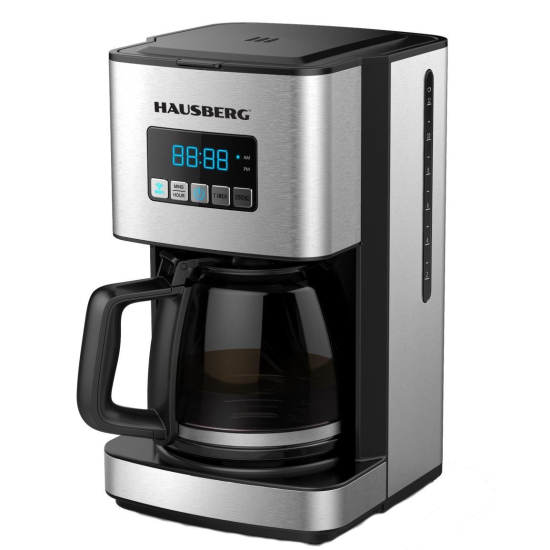 Filtru cafea digital cu functie de programare HAUSBERG HB3755, 1000-1200 W, 1.8 l, Wifi, afisaj LED, sistem de protectie, Inox 