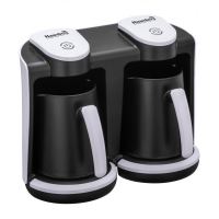 Aparat pentru preparat cafea turceasca Hausberg HB-3820AB, 2 recipiente, 400+400 W, avertizare sonora si luminoasa, Alb/Negru