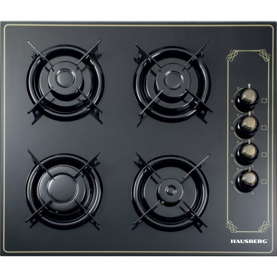 Plita Incorporabila Rustica Hausberg HB-575RST, 4 arzatoare, Gaz, 60 cm, Negru