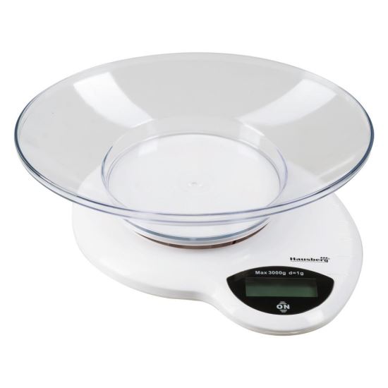 Cantar de bucatarie Hausberg HB-6015AB, 3kg, cu Bol din Plasic, Alb