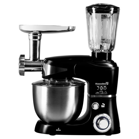 Robot de bucatarie multifunctional All-in-one Hausberg HB-7605, 1000 W, mixer/blender/tocat carne, Negru