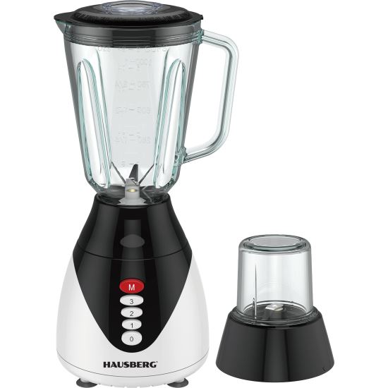 Blender HAUSBERG HB-7760NG, 350W, 1.5L, 3 trepte viteza, functie Pulse, zdrobire gheata, 4 lame detasabile, Negru