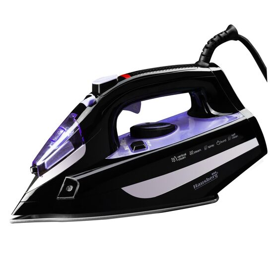 Ютия HAUSBERG HB-7842MV, 2300W, резервоар за вода 300 мл, пара 18 г/мин, керамична гладеща плоча, самопочистваща се, пръскане, лилава