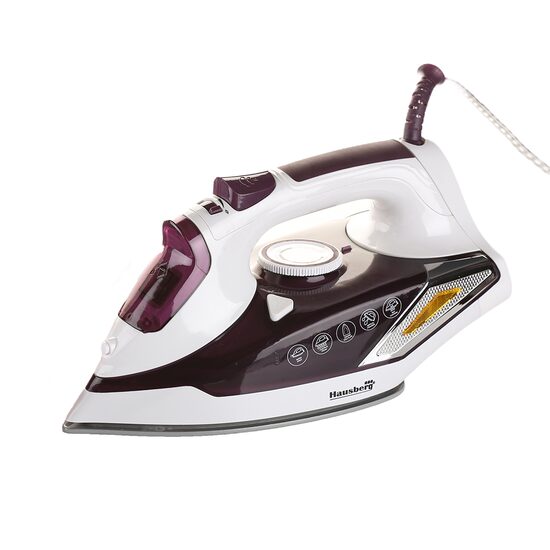 Ютия Hausberg HB-7880MV, 2300W, Гладеща плоча с керамично покритие, резервоар за вода 400 мл, бяло-лилаво