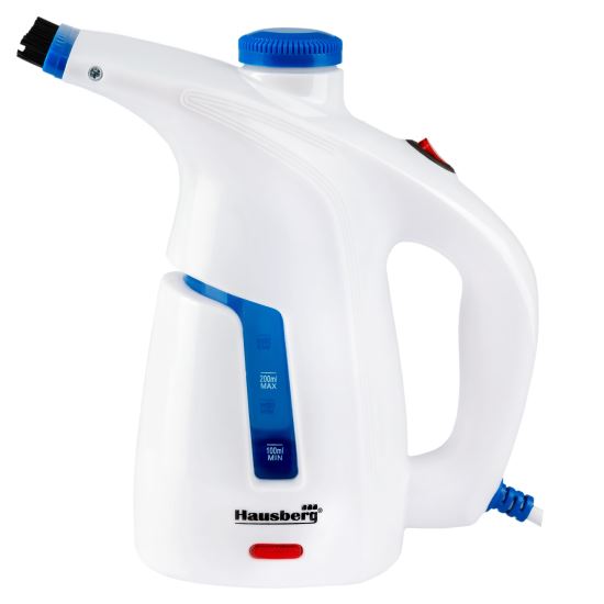 Вертикална парна ютия HAUSBERG HB-7886BL, 1000 W, 200 ml, 2 аксесоара, бяло-синьо