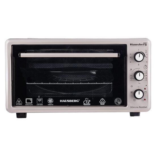 Електрическа фурна с вентилатор HAUSBERG HB-8015, 1800 W, обем 48L, Таймер, Регулируем термостат 240 градуса, Неръждаема стомана