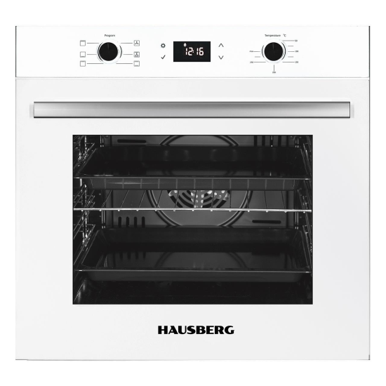 Cuptor electric incorporabil Hausberg HB-8054AB, Clasa A, volum 71L, putere 2225W, panou sticla termoizolant, termostat, timer, 8 functii, ventilatie, Alb