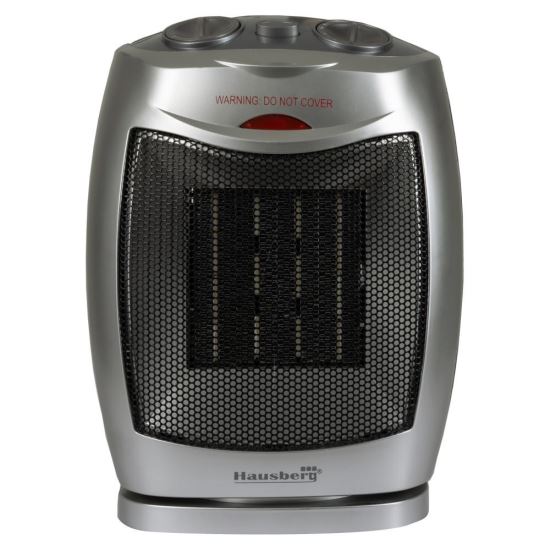 Aeroterma ceramica HAUSBERG HB-8300, 1500W, Termostat Reglabil, 2 Viteze, Functie Ventilator, Siguranta Anti Cadere, Silentios, Maner transport, Argintiu