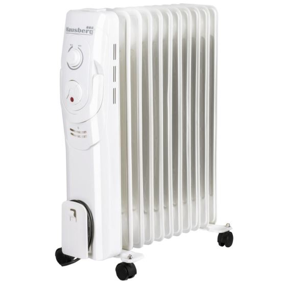 Calorifer electric Hausberg HB-8920AB, 2500 W, 11 elementi, 3 nivele de putere, termostat reglabil, Alb