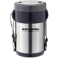 Cutie de pranz Thermos Hausberg HB H1461, 2 litri, otel inoxidabil, 3 recipiente separate, lingura, furculita, inox
