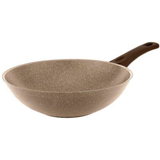 Tigaie profesionala Wok HAUSBERG HB-H1550, 28cm, 3.2L, piatra de granit din aluminiu presat, bej