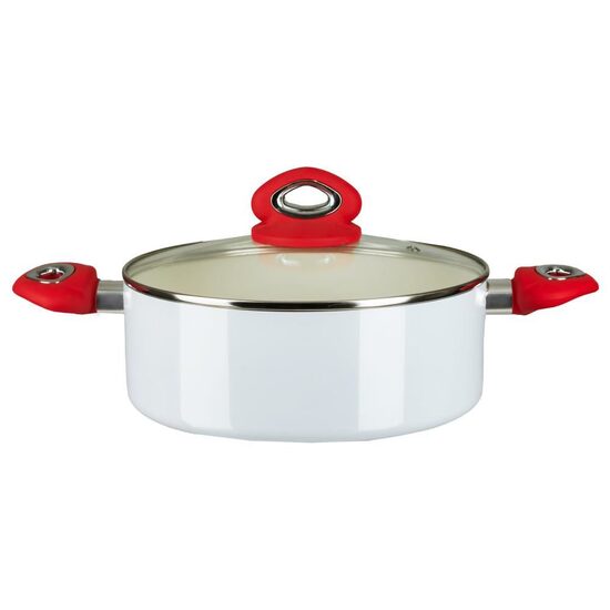 Oala din aluminiu cu strat ceramic HAUSBERG HB-H712AB, manere din silicon, capacitate 2l, dimensiune 20x8 cm,Alb