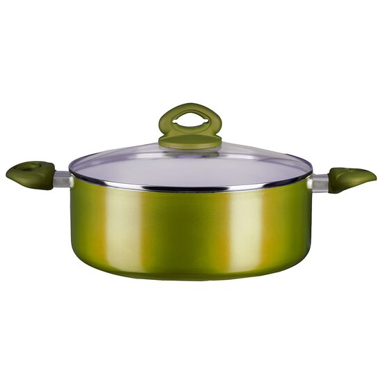 Oala ceramica cu capac Hausberg HB-H714GA, manere silicon, 4 l, 24x10.2 cm, Galben