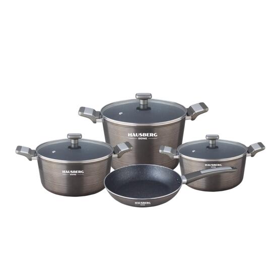 Set oale 7 piese HAUSBERG HB-H760GR GRI, acoperire antiaderenta, maner bachelita, 2.5L - 7.7L