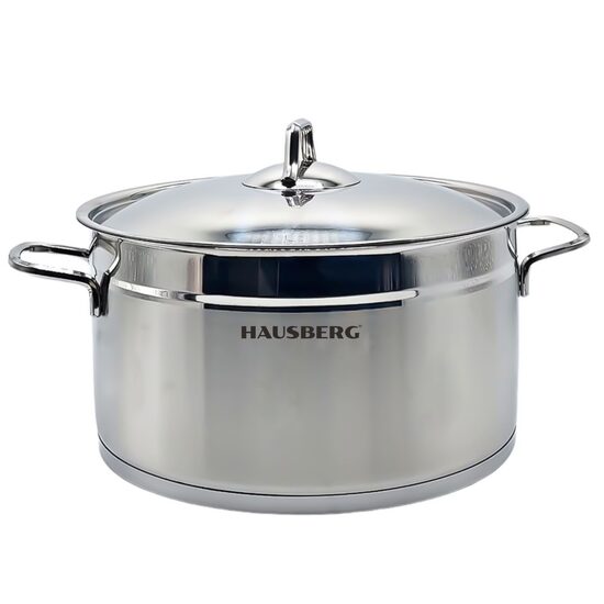 Oala din inox cu capac HAUSBERG HB-H776, capacitate 8.5 l, diametru 26 cm, fund dublu