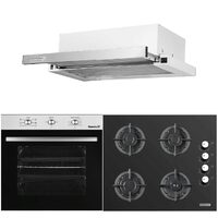 Pachet Cuptor electric Incorporabil Hausberg HB-8053IN, Clasa A, 71L, 2225W, Negru/Inox, Plita incorporabila HB-567NG, Gaz, 4 arzatoare, fonta, Sticla, Hota incorporabila telescopica HB-1285IN, Putere de absorbtie 420 m3/h, 2 motoare, 60 cm, Alb