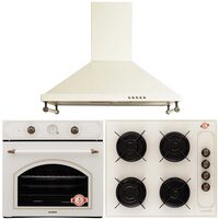 Pachet incorporabil Rustic, Cuptor electric Hausberg HB-8050, Clasa A, 57l, Ventilatie, Bej  + Plita Incorporabila HB-570, 4 arzatoare, Gaz, Sticla + Hota decorativa HB-1500, 60cm, Filtru din aluminiu, Bej