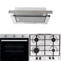 Pachet Cuptor electric Incorporabil Hausberg HB-8053IN, Clasa A, 71L, 2225W, Negru/Inox, Plita Incorporabila HB-555, 4 arzatoare, Gaz, Inox, Hota incorporabila telescopica HB-1285IN, Putere de absorbtie 420 m3/h, 2 motoare, 60 cm, Inox/Alb