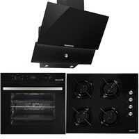 Pachet Incorporabil Cuptor electric Hausberg HB-8054, Clasa A, 71L, 2225W, Negru, Plita Incorporabila HB-563NG, 4 arzatoare, Gaz, Sticla, Negru, Hota Incorporabila decorativa HB-2285NG, 60 cm, Filtru aluminiu, Negru
