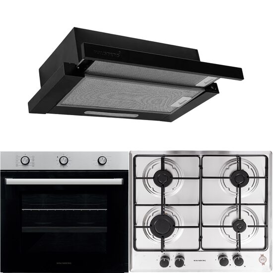 Pachet incorporabil Hausberg Cuptor electric HB-8053IN, 71L, Negru/Inox, Plita Incorporabila HB-555, Gaz, Inox, Hota incorporabila telescopica HB-1285NG, 420 m3/h, 2 motoare, 60 cm