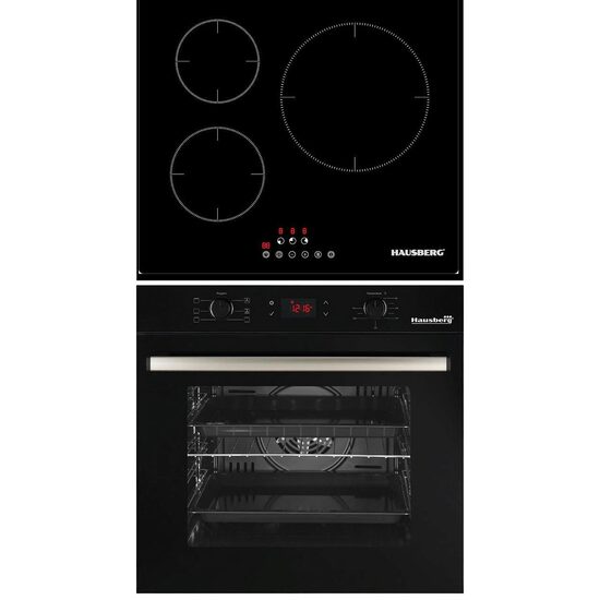 Pachet incorporabil Cuptor electric Hausberg HB-8054NG, Clasa A, volum 71L, ventilatie, Plita Hausberg HB1530, Electrica cu Inductie, putere 6000W, 3 zone de gatit, PowerBoost, 60 cm