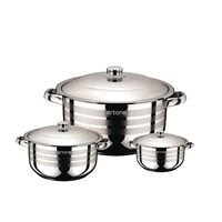 Set 3 oale din inox Ertone MN-515 cu 3 capace din sticla, 20cm/3.2L, 22cm/4,5L, 24cm/6,3L, Inox