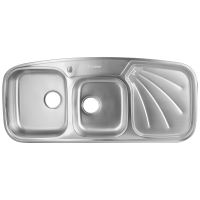 Chiuveta inox blat, 2 cuve 116x50 cm anticalcar FREDDO WAVE, sistem antifonare, sifon inclus, cuve dreapta