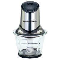 Tocator electric HAUSBERG HB-4507IN, 400-500W, 1 treapta de viteza, 1.2 litri, bol din sticla, 6 cutite cu lame din otel inoxidabil, argintiu