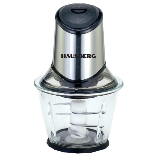 Tocator electric HAUSBERG HB-4507IN, 400-500W, 1 treapta de viteza, 1.2 litri, bol din sticla, 6 cutite cu lame din otel inoxidabil, argintiu