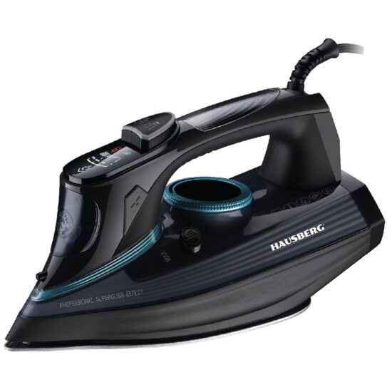 Ютия с LED екран HAUSBERG HB-7825NG, титаниева гладеща плоча, 3000 W, 11 температурни нива, 350 ml, черна