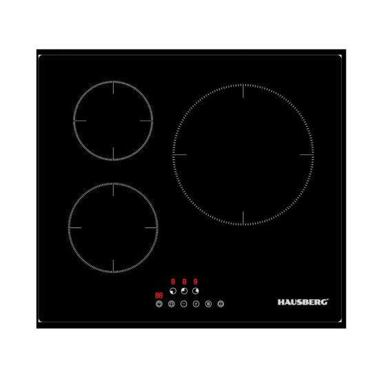 Plita incorporabila Hausberg HB1530, Electrica, Inductie, 3 zone de gatit, PowerBoost, 60 cm, Negru