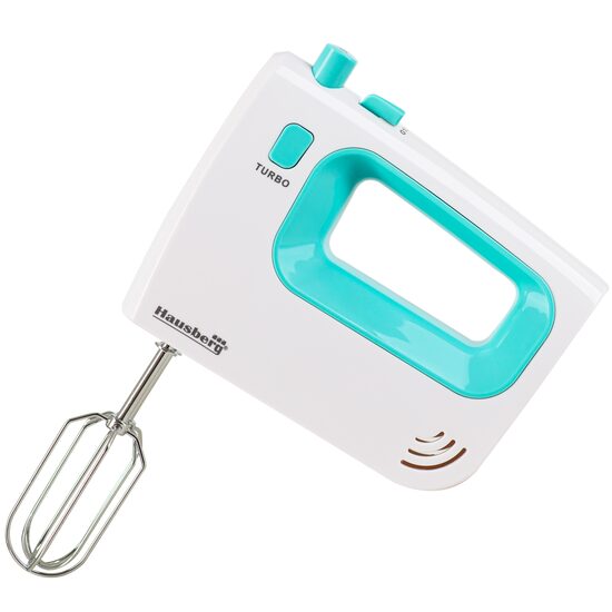 Ръчен миксер Hausberg HB-4120BL, 300W, 5 скорости, Turbo функция, Метални телове и куки, Син/Бял