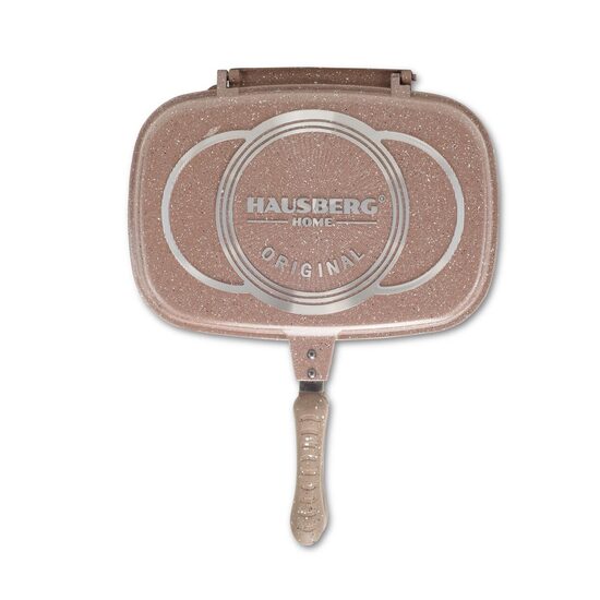 Tigaie Dubla Grill Hausberg HB-H1540PO, interior antiaderent, 36 cm, marmura, Portocaliu