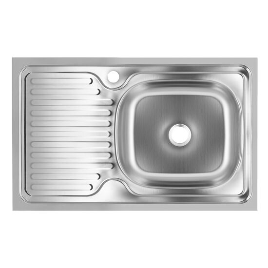Chiuveta bucatarie Sanitec S416D, pentru masca, finisaj satinat, cuva dreapta, 80x50cm, Inox
