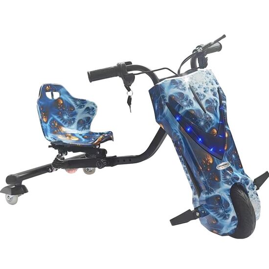 Tricicleta electrica drift Hausberg HB-KD05BL, 8 inch, motor 250-300W, 3 viteze, autonomie 10-15 km, viteza 15 km/h, albastru