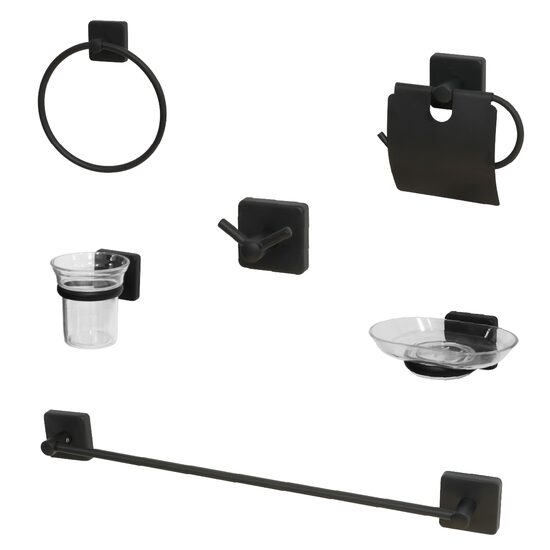 Set accesorii pentru baie, 6 piese, model Negru