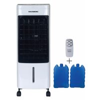 Вентилатор с охлаждане и овлажняване на въздуха HAUSBERG HB-5955, 3 скорости, дистанционно управление, 12 часов таймер, 4 л резервоар за вода, преносим, Бял