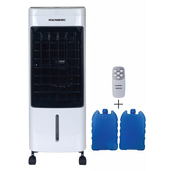 Вентилатор с охлаждане и овлажняване на въздуха HAUSBERG HB-5955, 3 скорости, дистанционно управление, 12 часов таймер, 4 л резервоар за вода, преносим, Бял