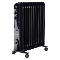Електрически нафтов нагревател HAUSBERG HB-8935, 3 степени, 1000-1500-2500 W, 13 елемента 110 мм х 580 мм, регулируем термостат, дръжка и колела за лесно преместване, светлинен индикатор за работа, черен