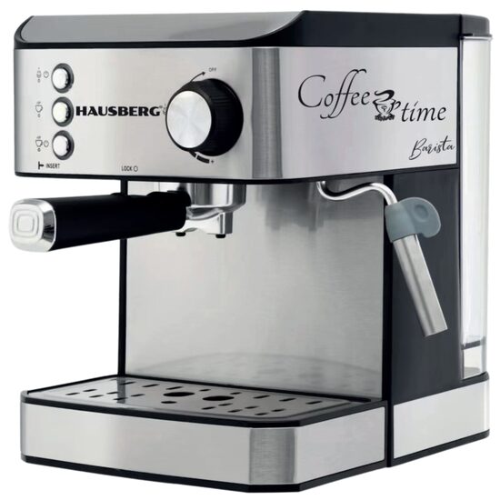 Espressor cafea HAUSBERG HB3725, cafea macinata, 15 bar, 850-1000 W, gri cu negru
