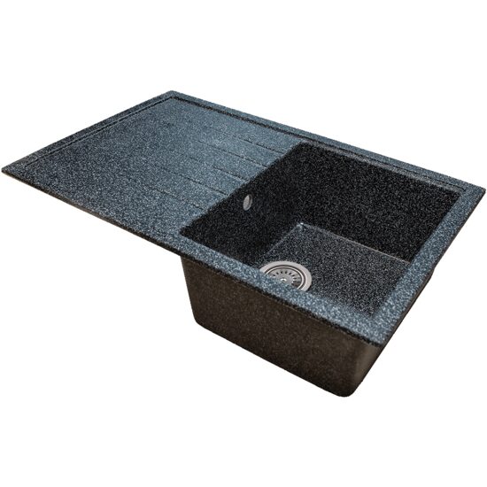 Chiuveta bucatarie Sanitec Elmy SN9035DR-NG, granit-compozit, negru, 1 cuva dreapta, adancime 21 cm, 78 x 50 cm